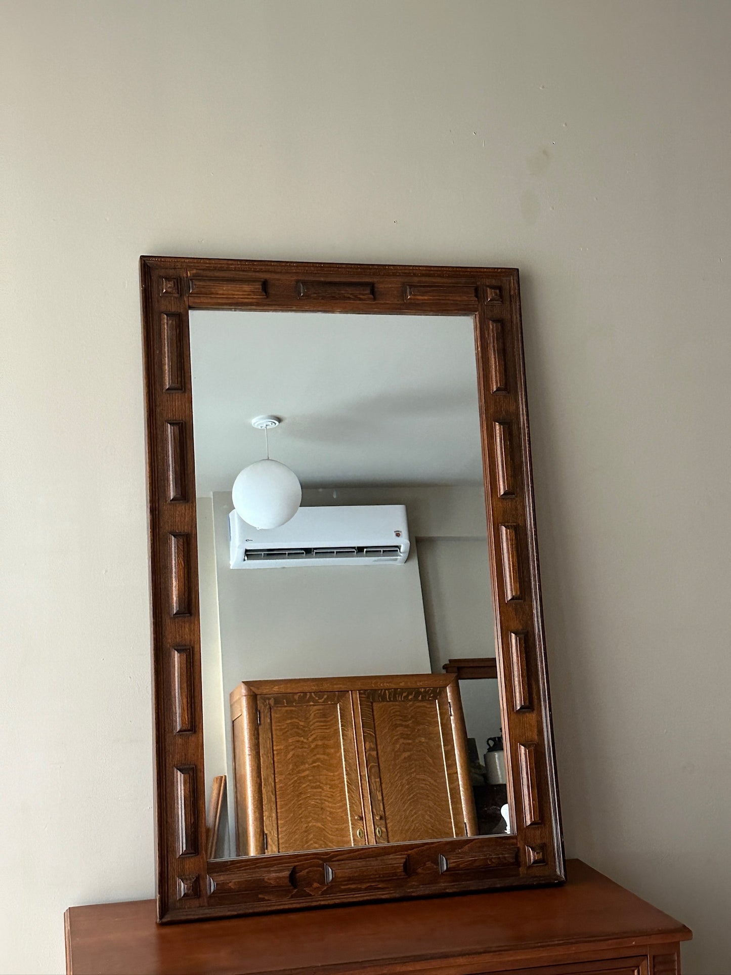 Danish carved oak mirror