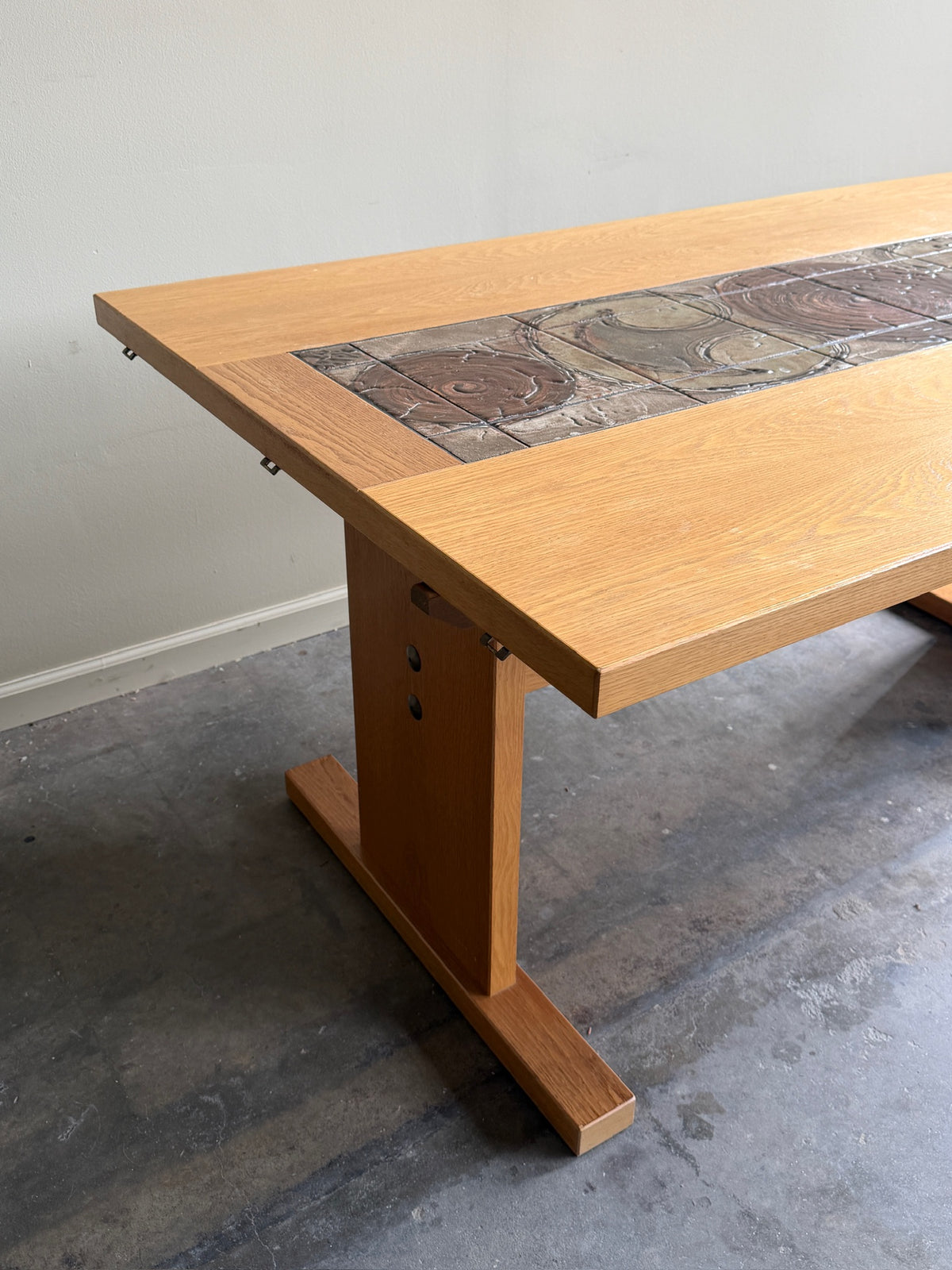 Poul Hermann Poulsen for Gangso Mobler Danish oak & tile dining table with extensions