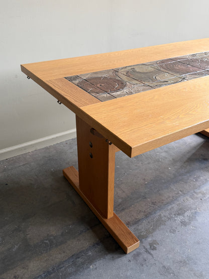 Poul Hermann Poulsen for Gangso Mobler Danish oak & tile dining table with extensions