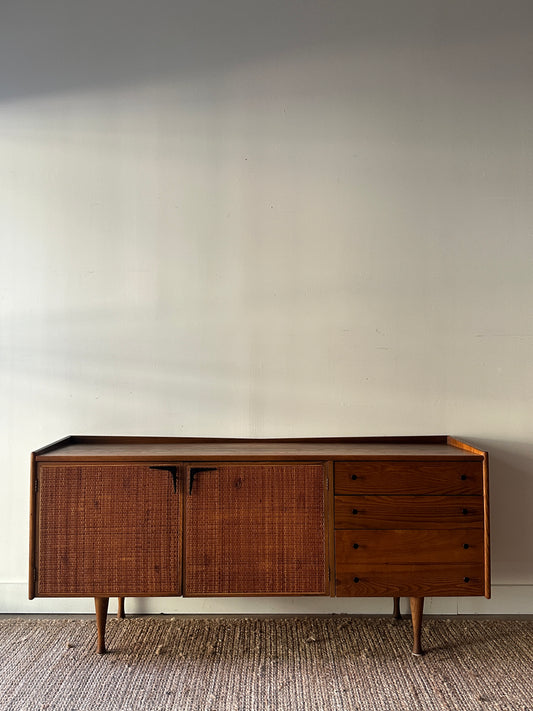 Oak and rattan credenza