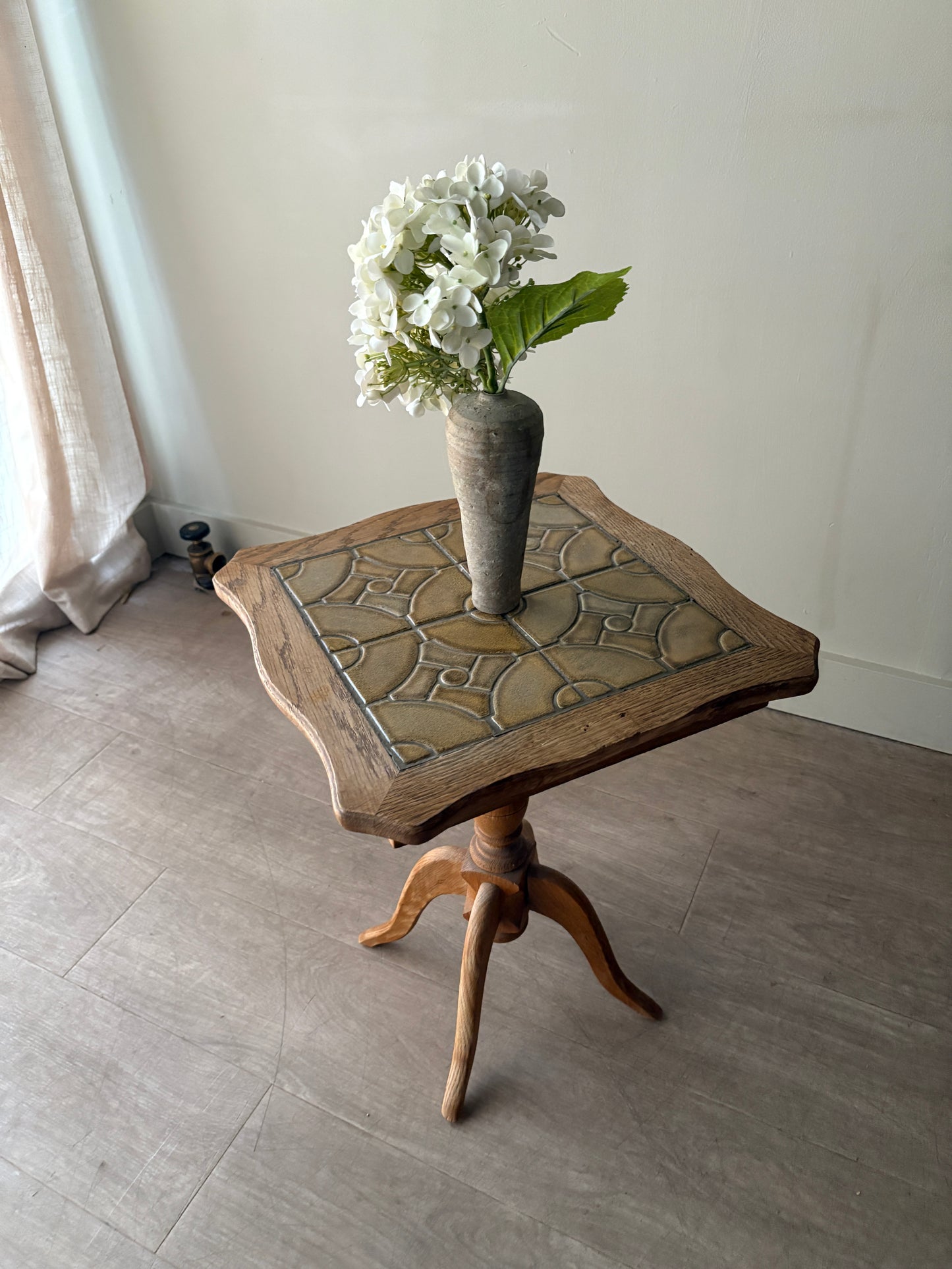 Danish oak & tile side table