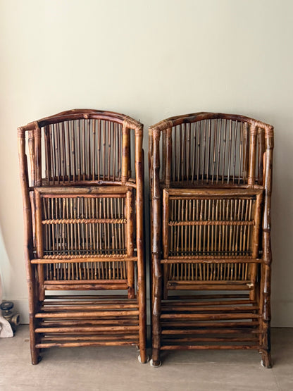 Rattan & pencil reed folding chairs. Sold in pairs.
