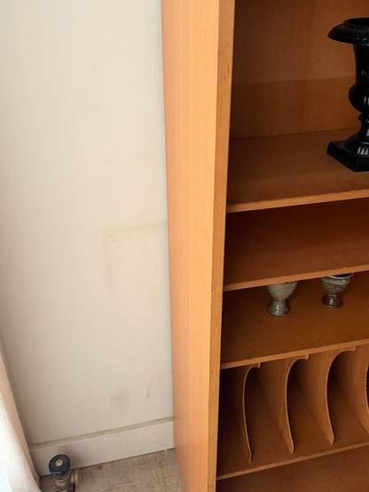 Scandinavian pine bookcase with record storage