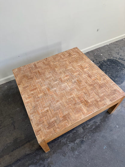 Woven bamboo top beech coffee table