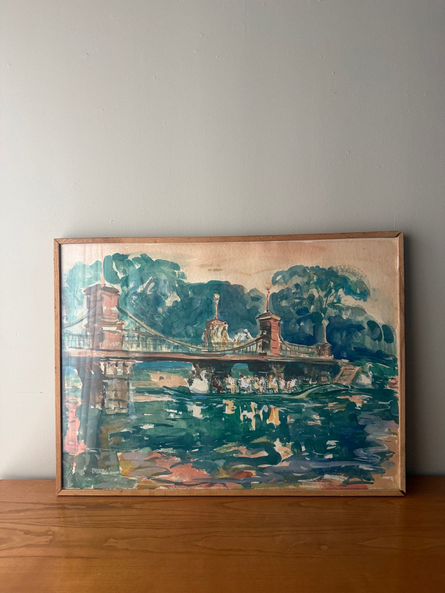 Boston Public Gardens bridge by James R. Pascucci (1928–2015). Signed.