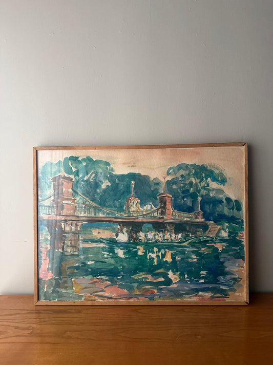 Boston Public Gardens bridge by James R. Pascucci (1928–2015). Signed.