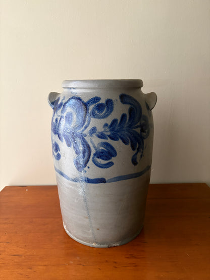 Cobalt-decorated stoneware crock