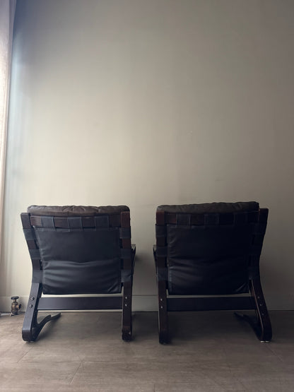 Einar Hove Norwegian brown leather lounge chairs. Sold individually.