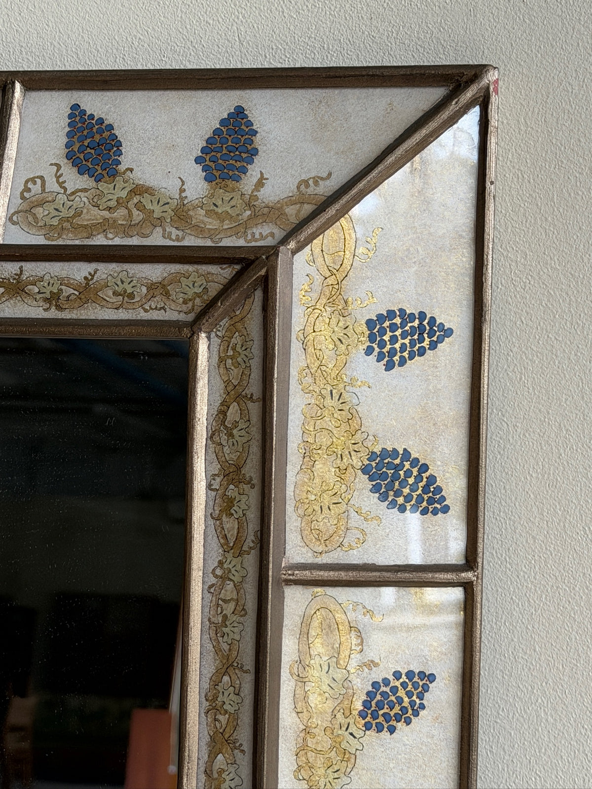 Reverse painted glass mirror