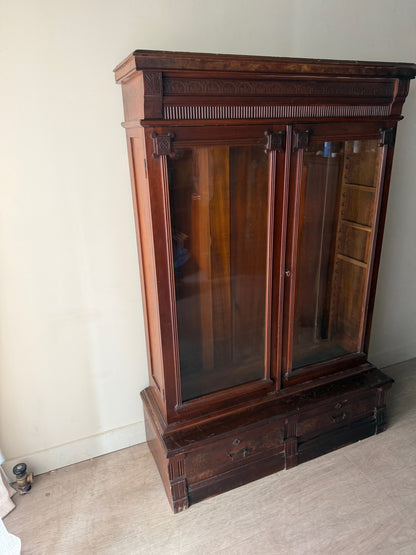 Victorian walnut display cabinet