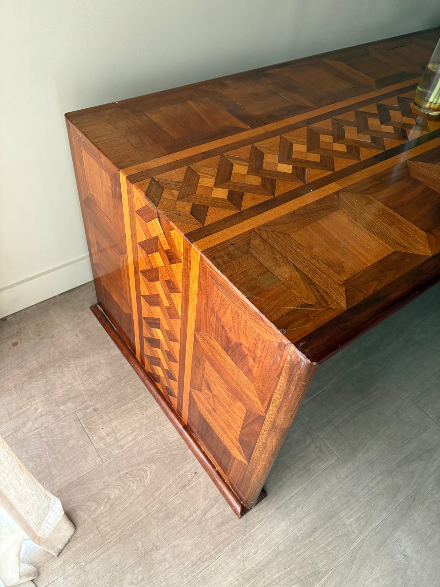 Deco inlaid walnut library table