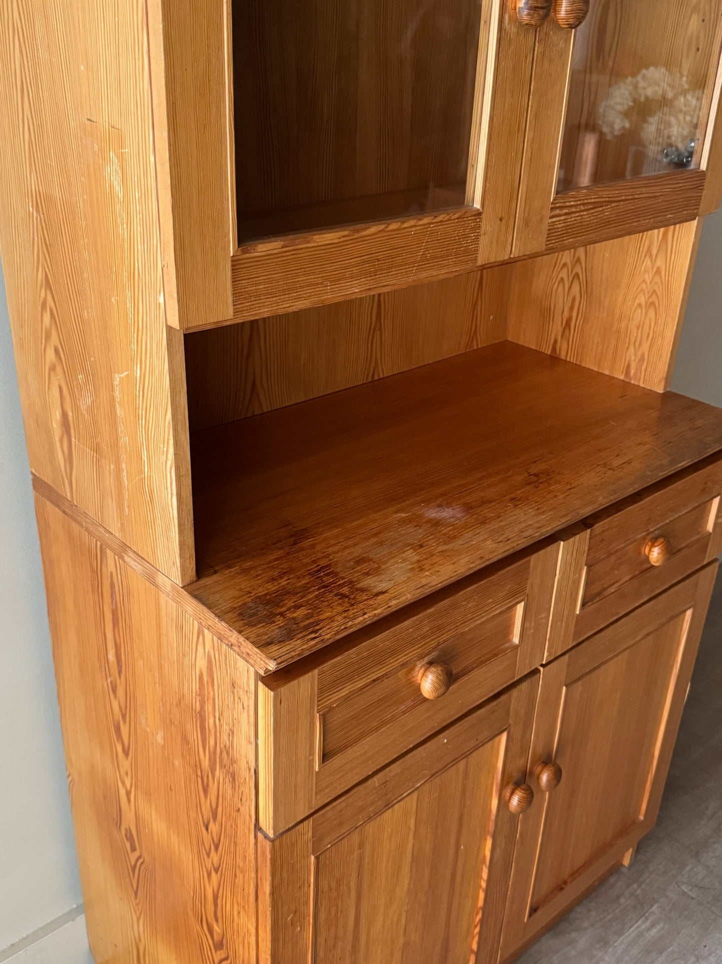 Scandinavian pine two piece hutch