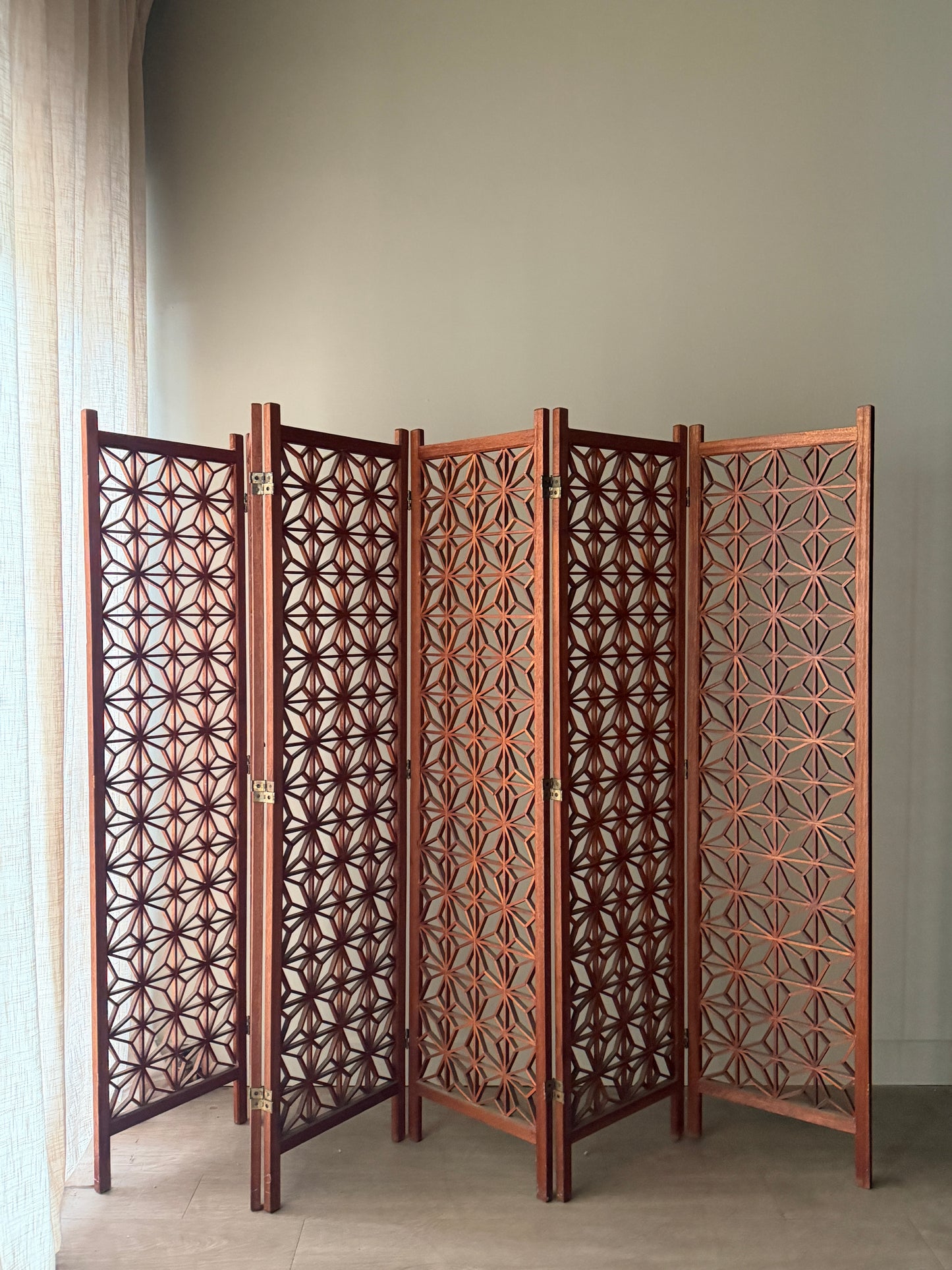 Teak geometric room divider