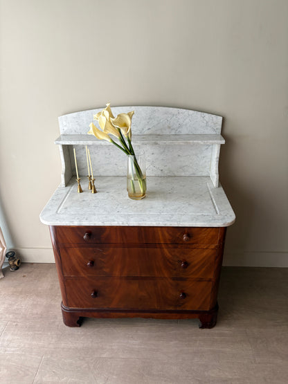 Marble top walnut 3 drawer dresser