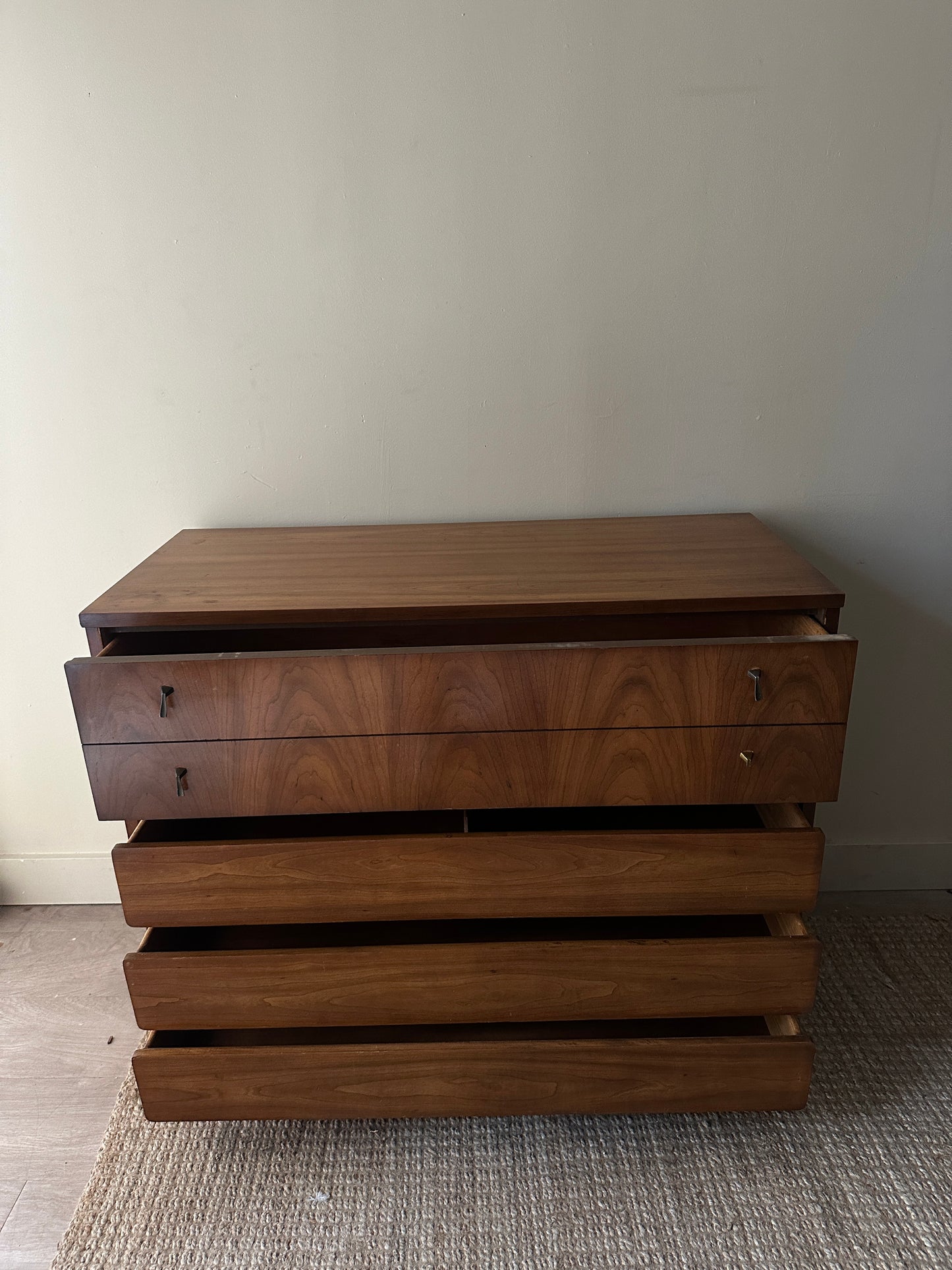 Walnut dresser with brass pulls