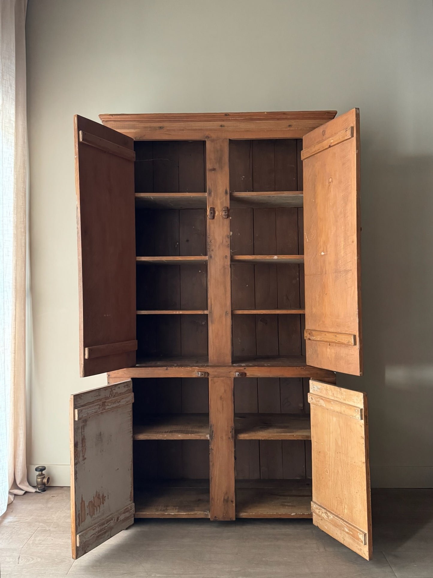 Pine one piece stepback cupboard