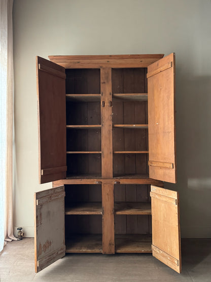Pine one piece stepback cupboard