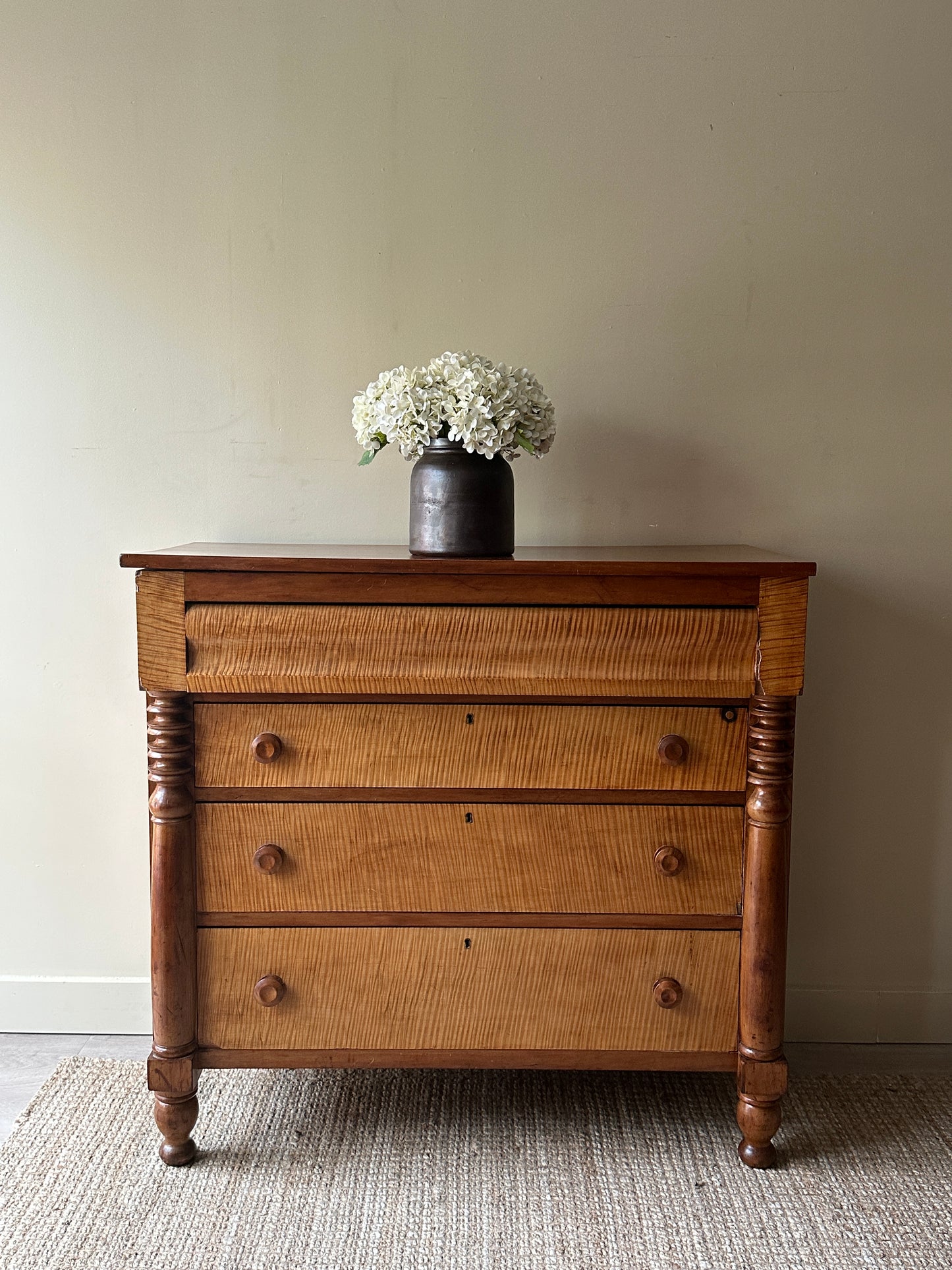 Tiger maple and cherry dresser