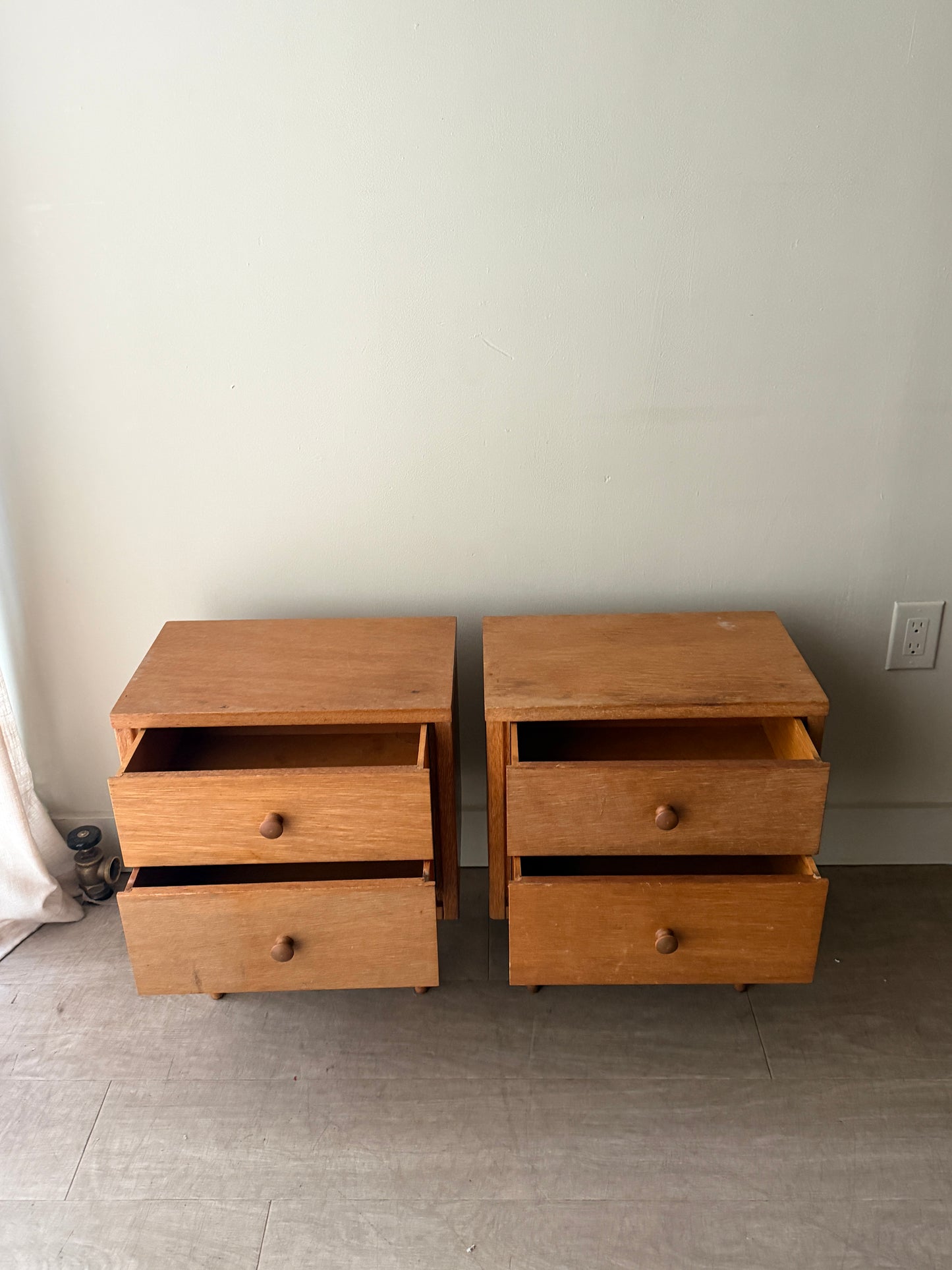 Pair of pencil leg bedside tables. Sold as pair.