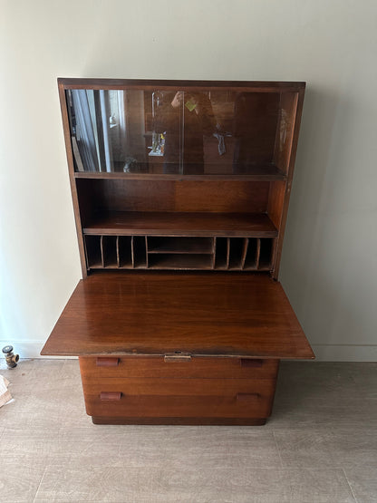 Walnut deco secretary hutch