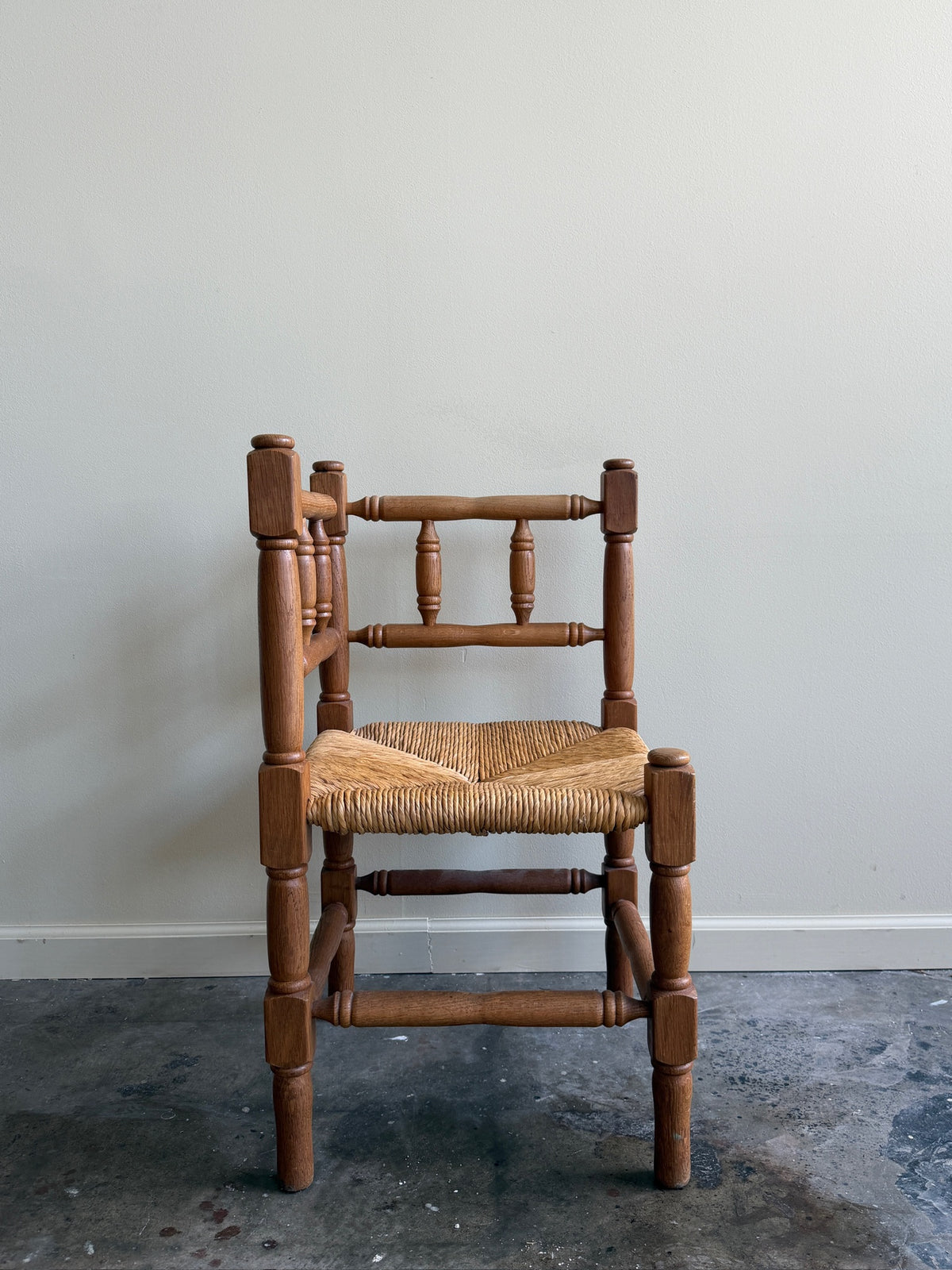 Dutch oak rush seat corner chair