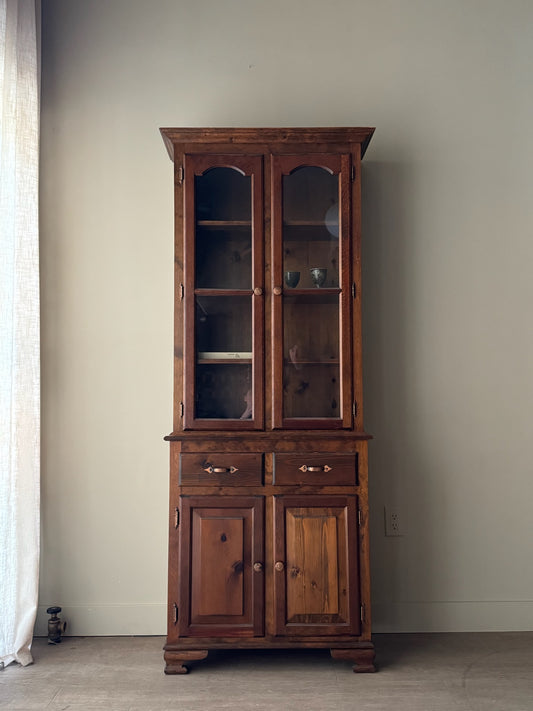 Narrow pine display hutch