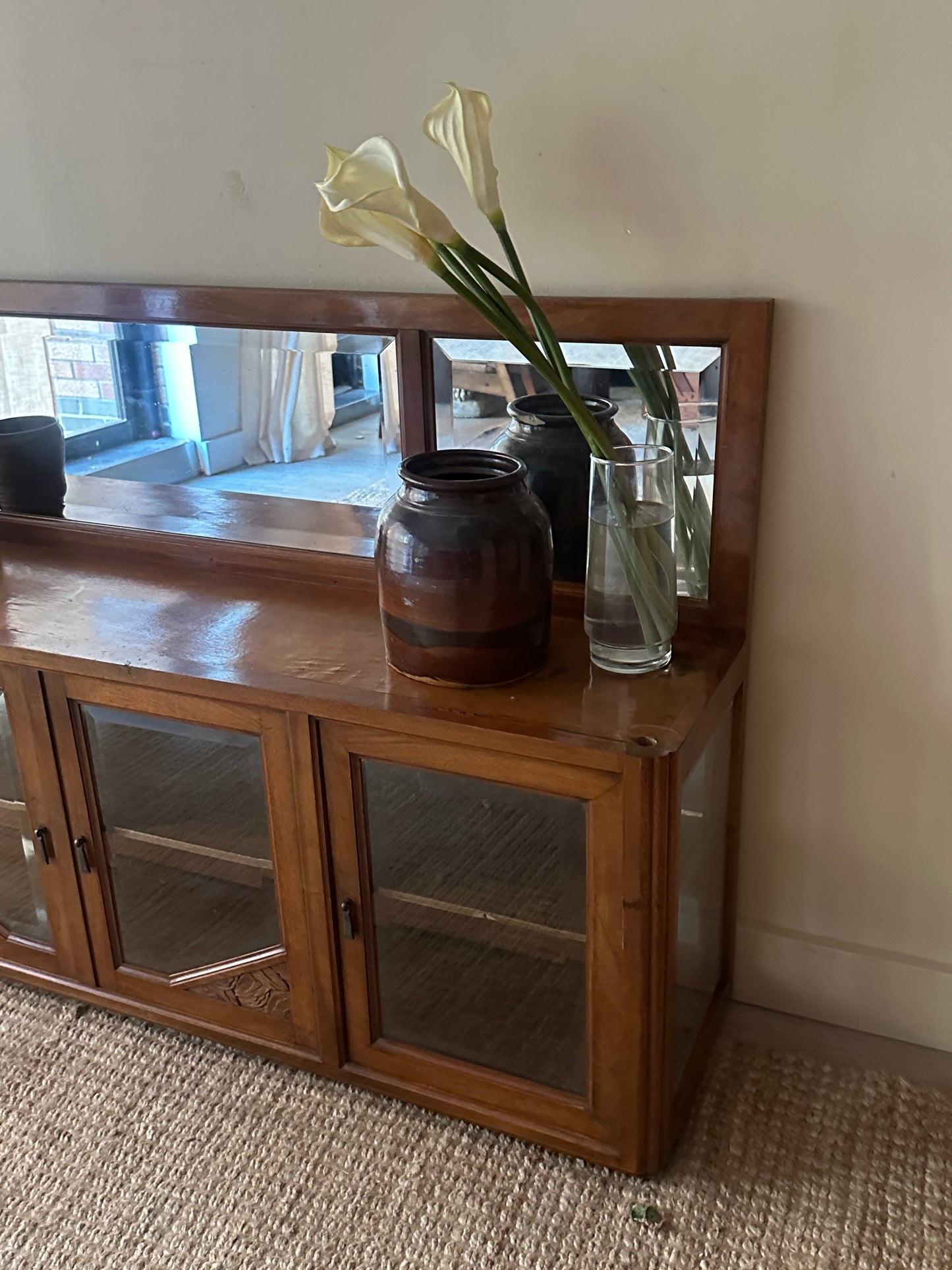 Walnut mirrored floor console