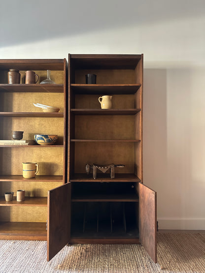 Walnut shelves with record storage