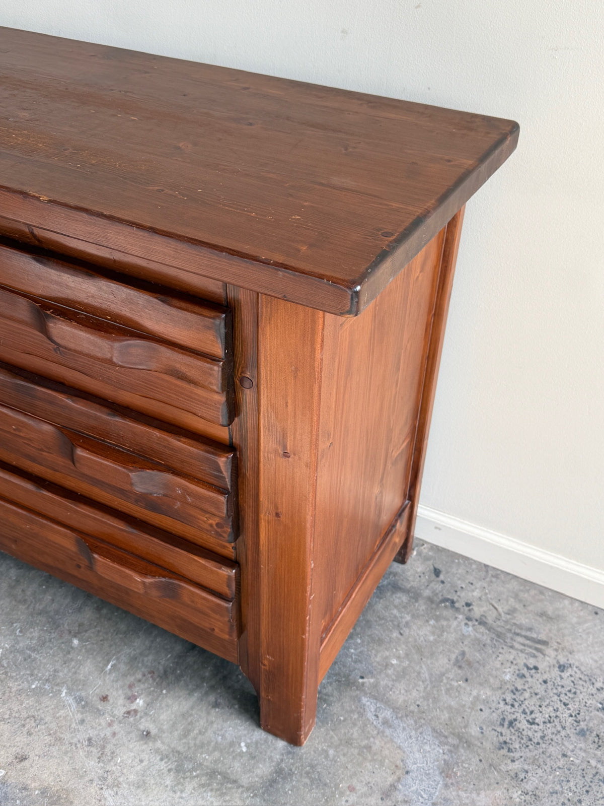 Brutalist pine 3 drawer dresser