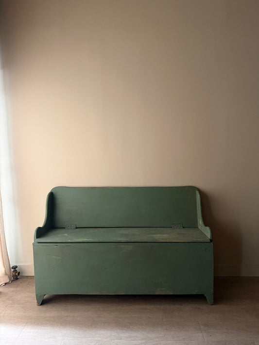 Blue painted pine storage bench