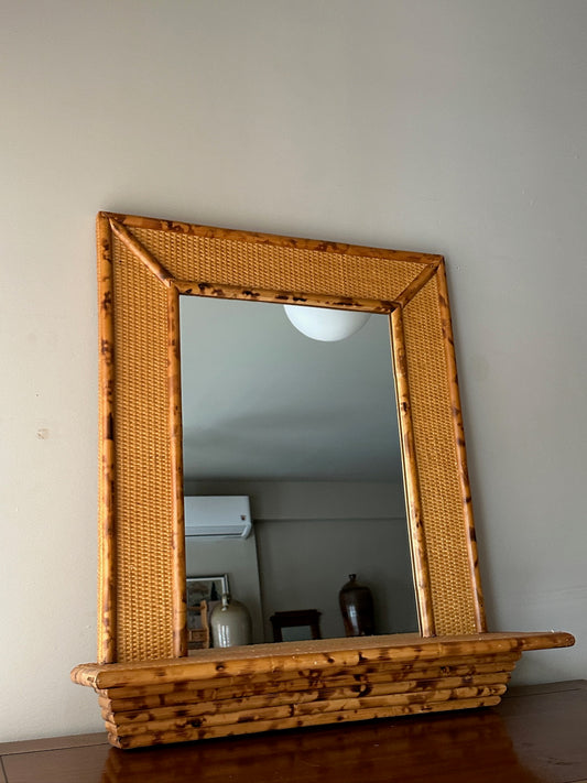 Bamboo mirror with shelf