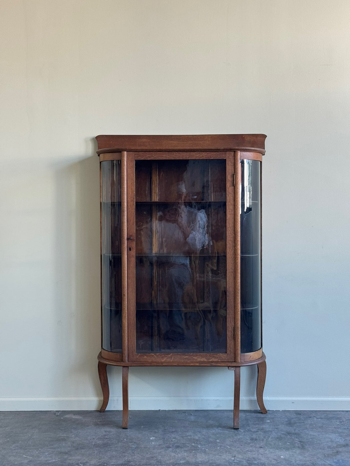 Golden oak display cabinet