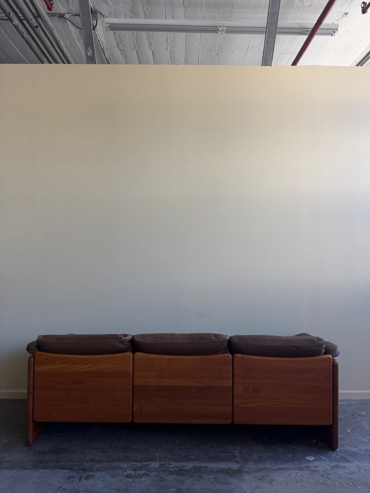 Mikael Laursen Danish teak & brown leather sofa