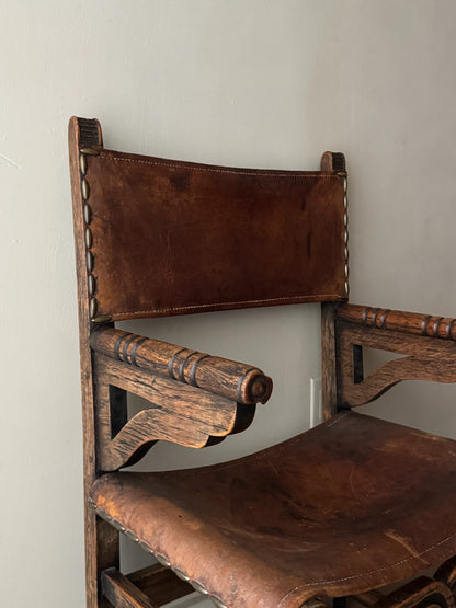 Spanish leather & oak arm chair