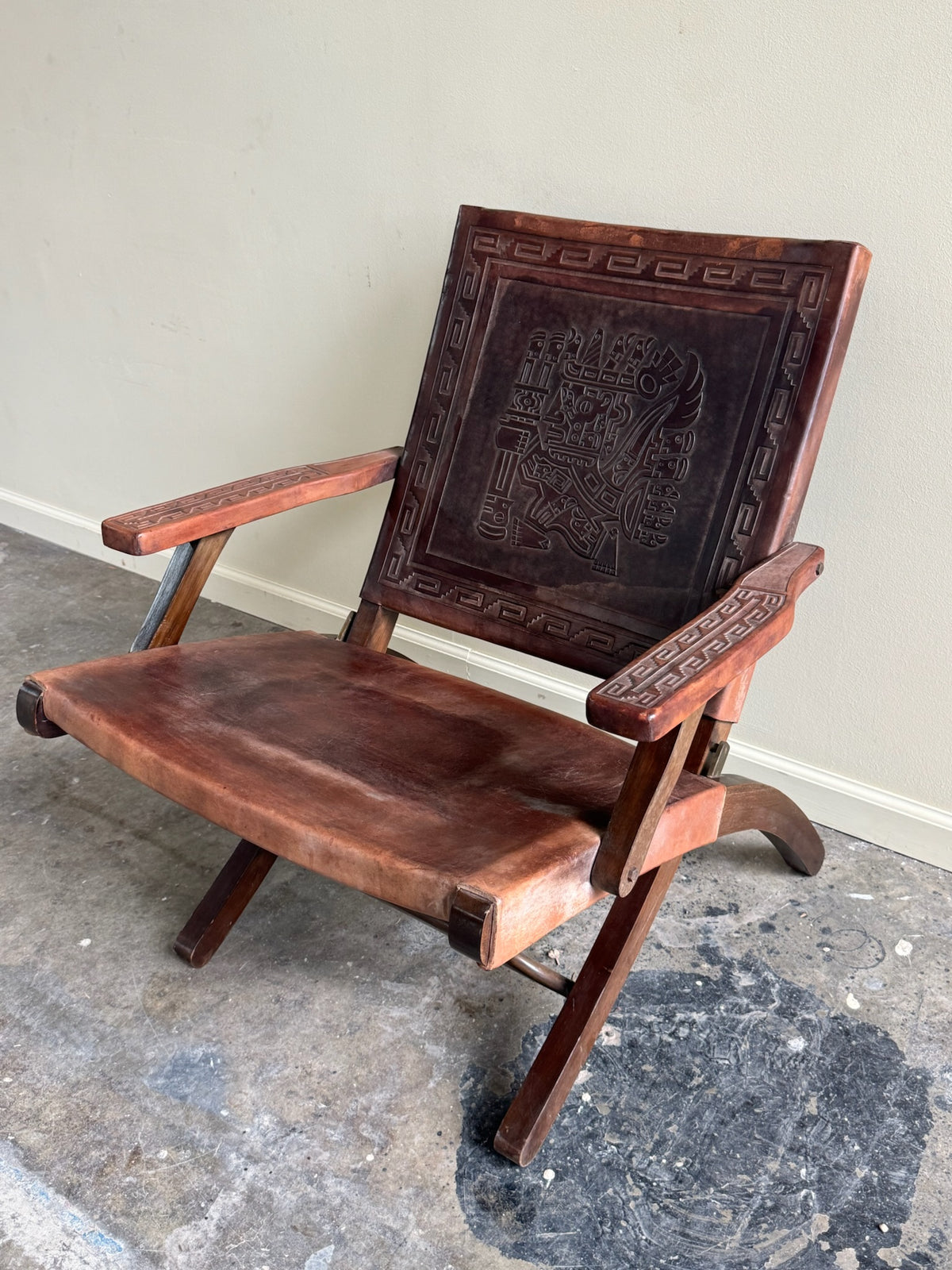 Angel Pazmino tooled leather folding lounge chair