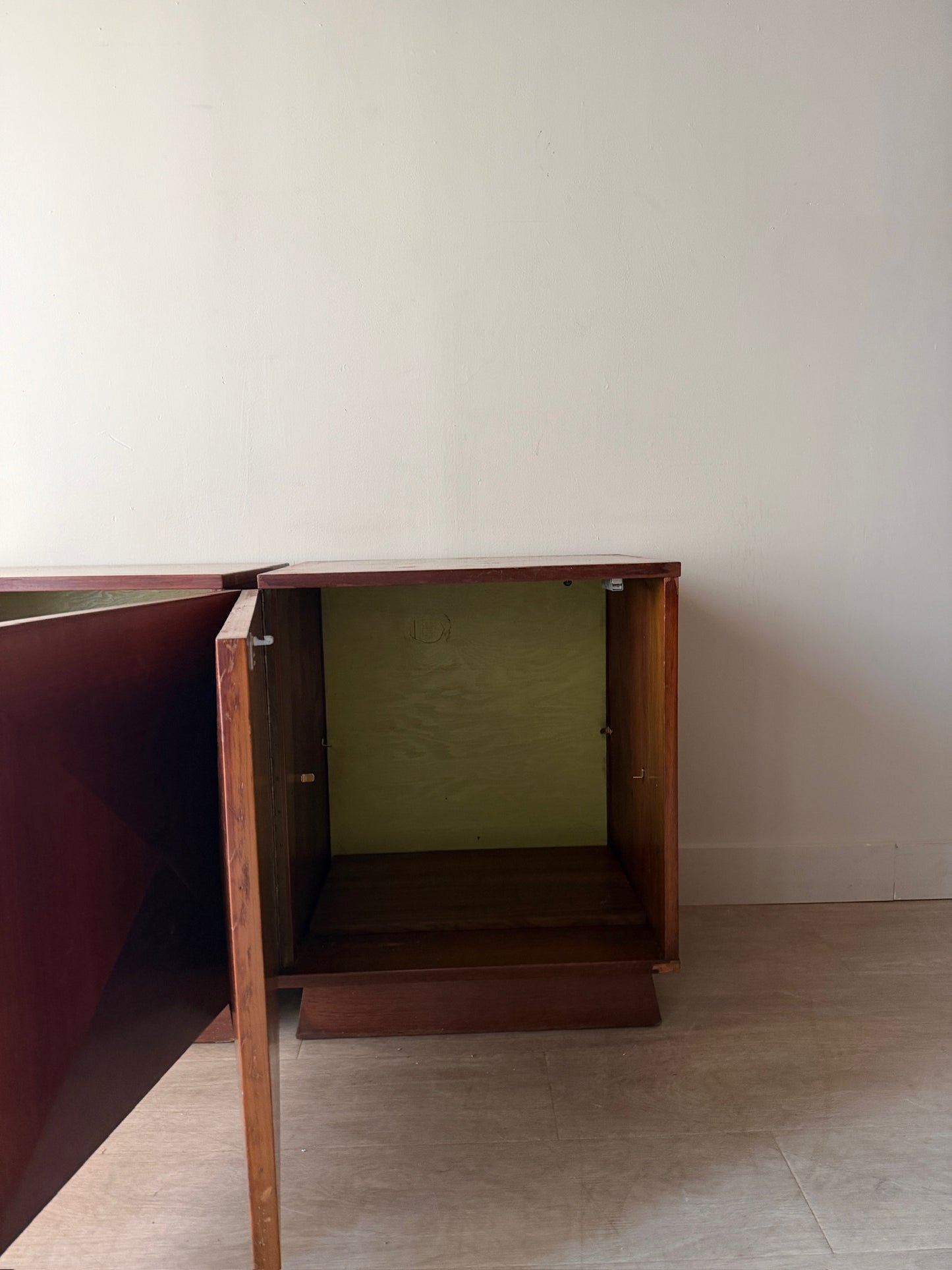 2 walnut diamond panel nightstands. Sold individually.