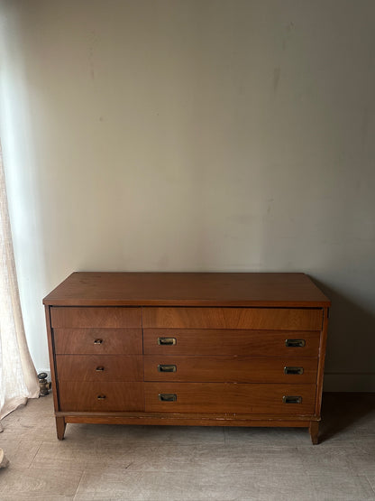 Campaign walnut 8 drawer dresser