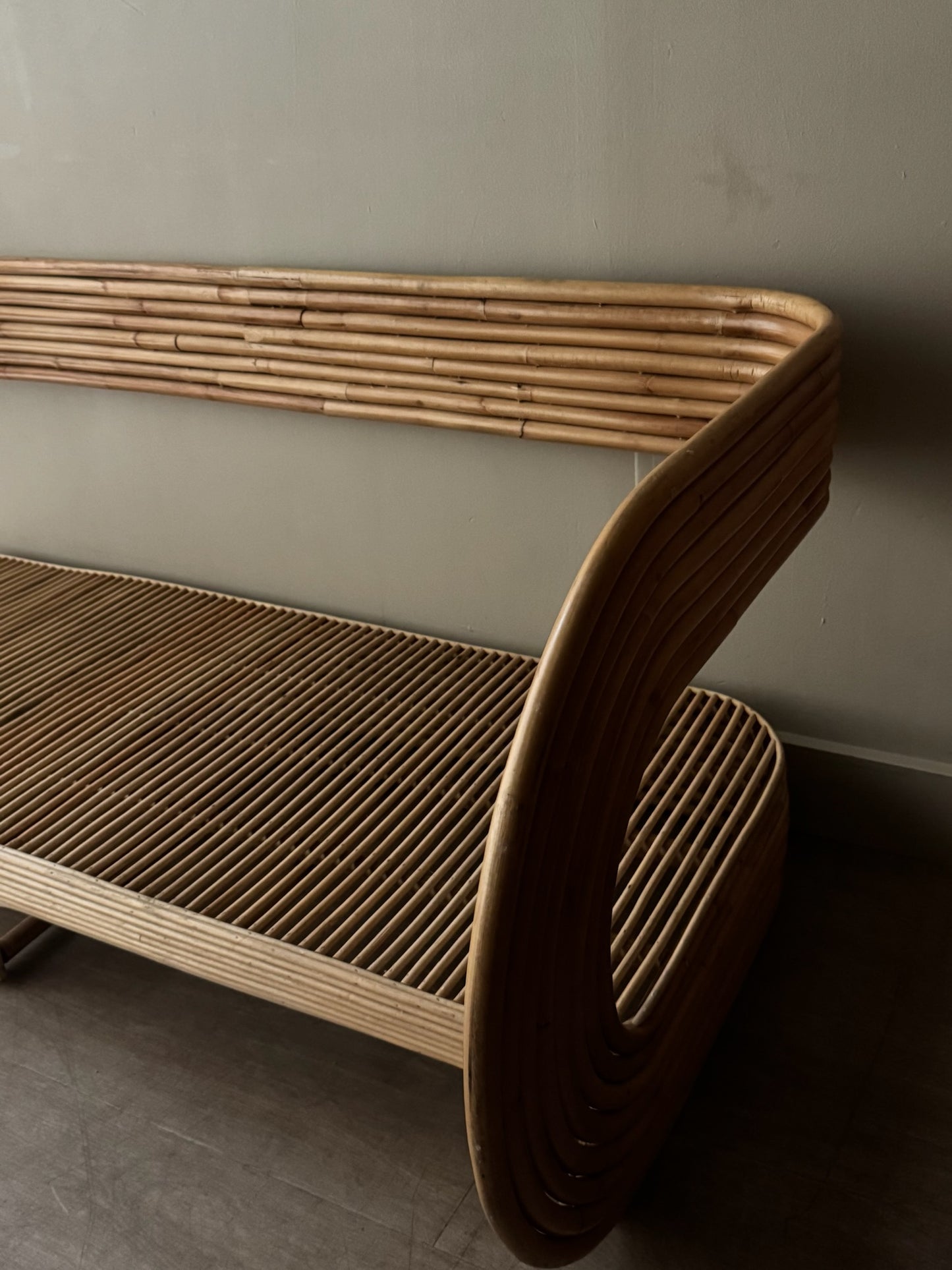 Rattan barrel back bench/sofa