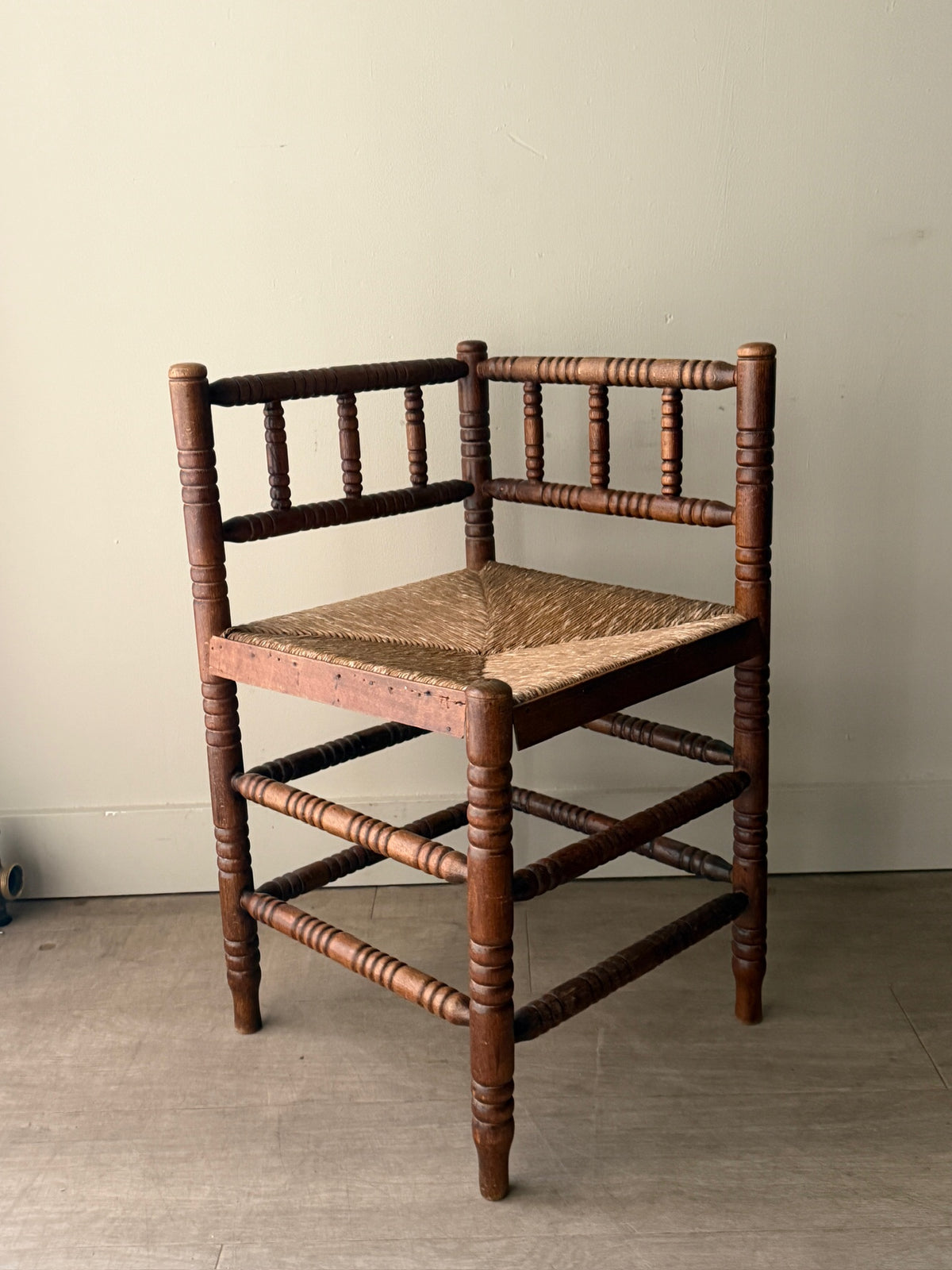 Dutch oak rush seat corner chair