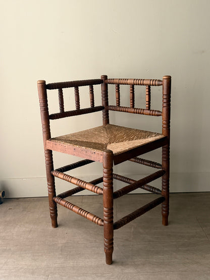 Dutch oak rush seat corner chair