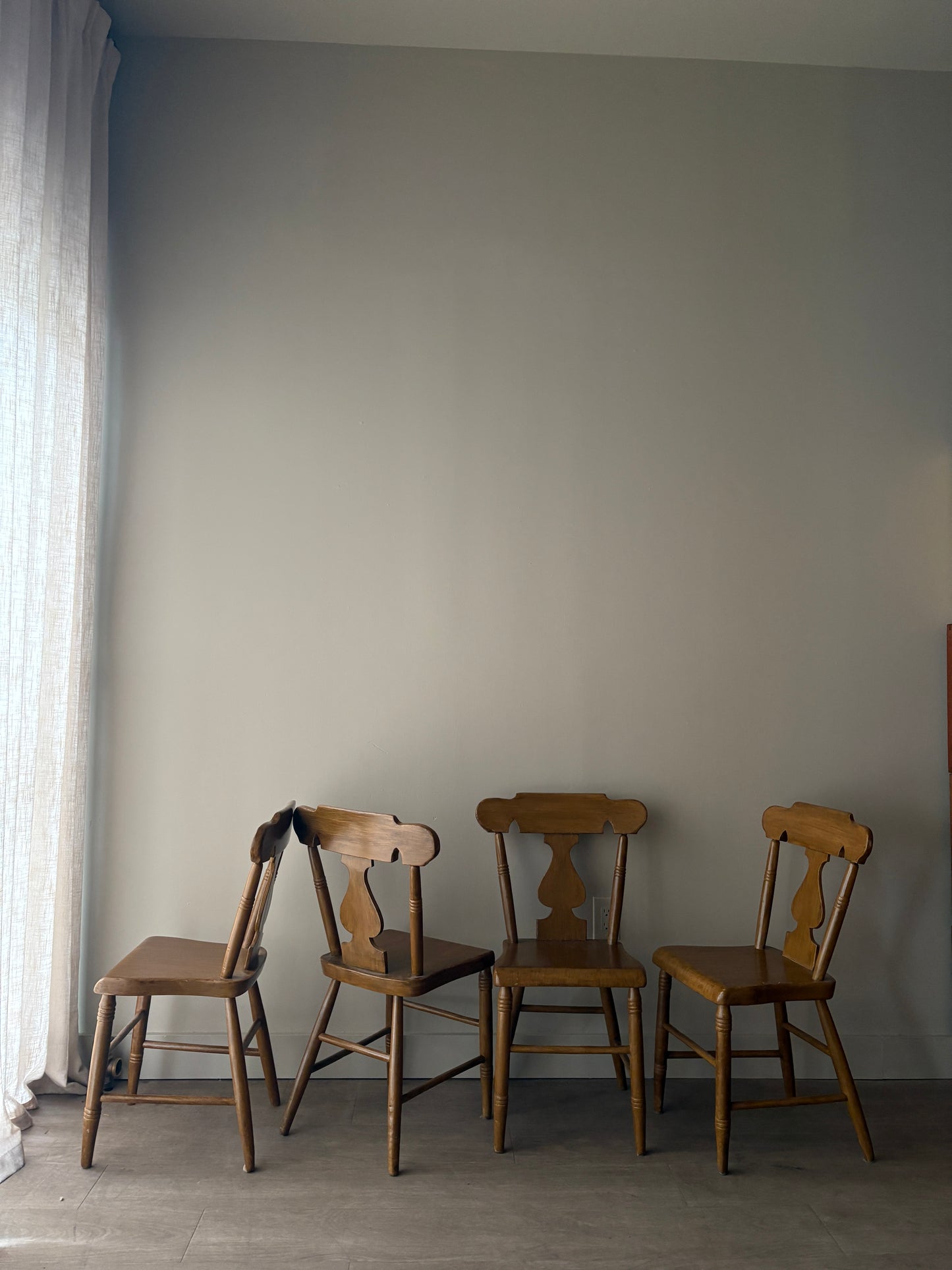 Pennsylvania Sheraton ochre painted plant seat chairs. Sold in pairs.
