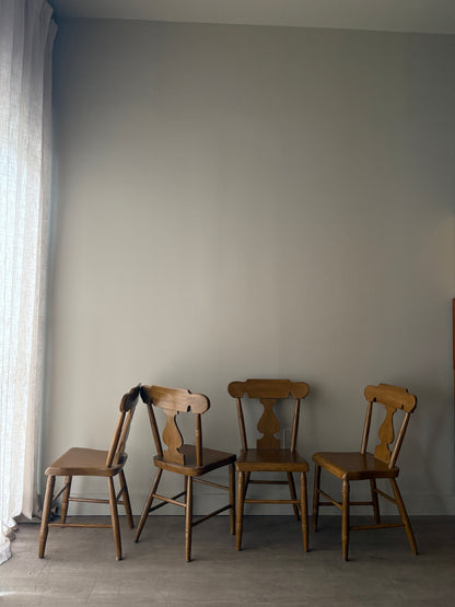 Pennsylvania Sheraton ochre painted plant seat chairs. Sold in pairs.
