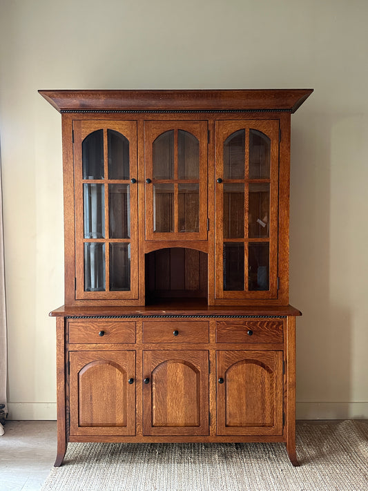 Two piece Mission oak hutch