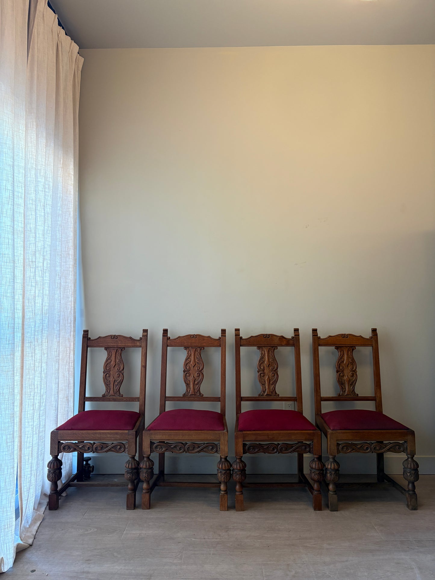 6 upholstered oak dining chairs. Sets of 2.