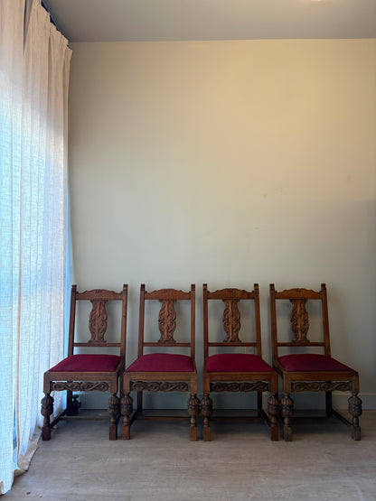 6 upholstered oak dining chairs. Sets of 2.