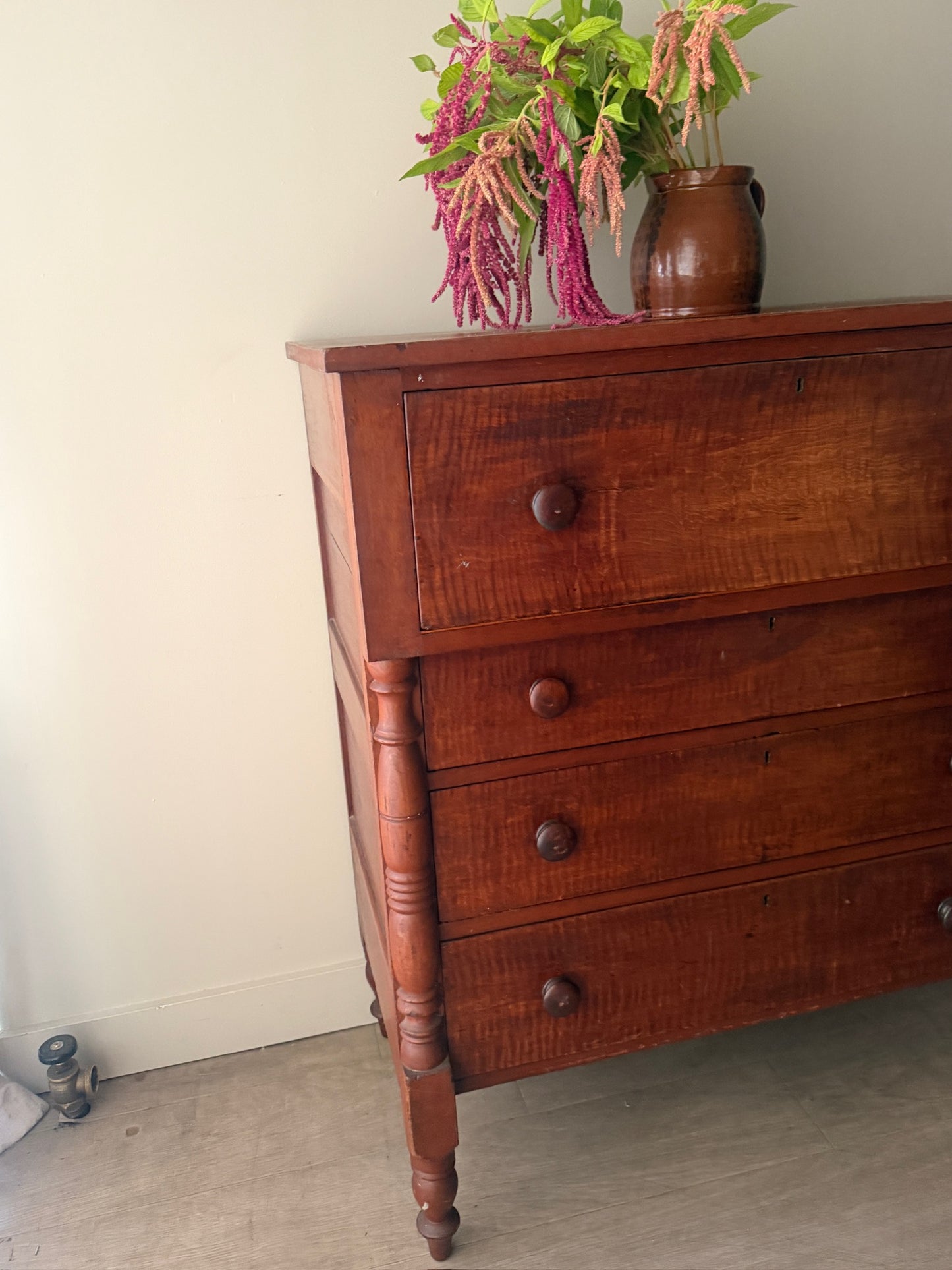Pennsylvania Sheraton cherry & tiger maple dresser