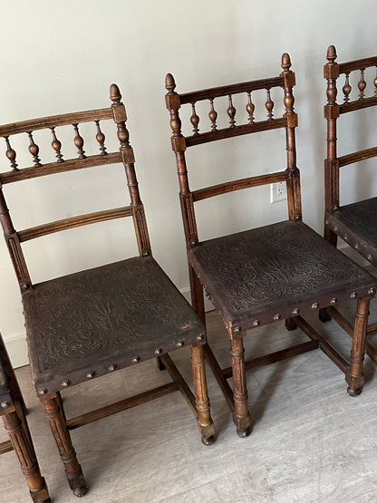 Embossed leather chairs. Sets of 2.
