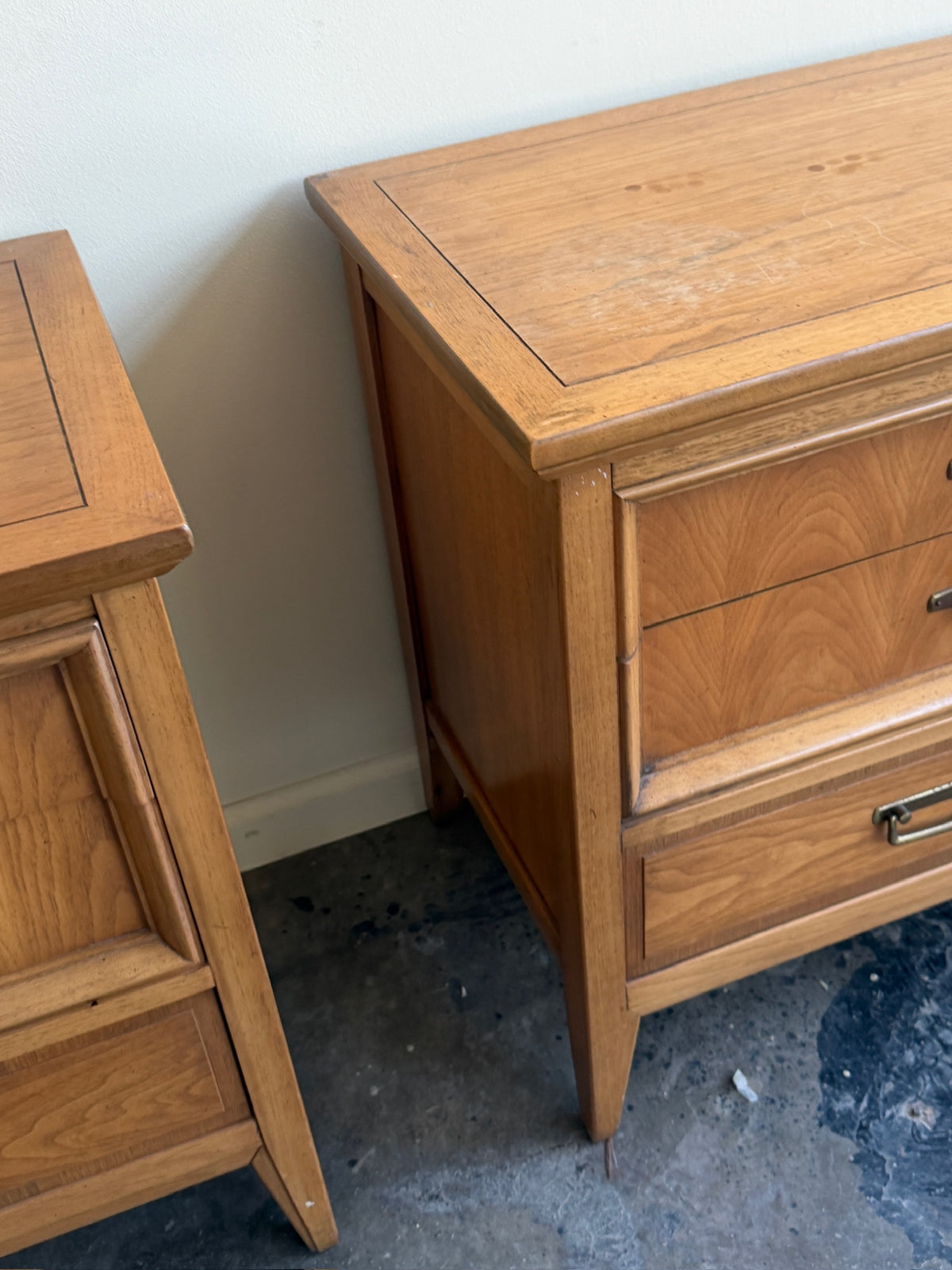 Walnut nightstands. Sold as a pair.