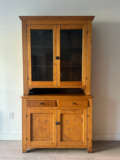 Two piece oak hutch