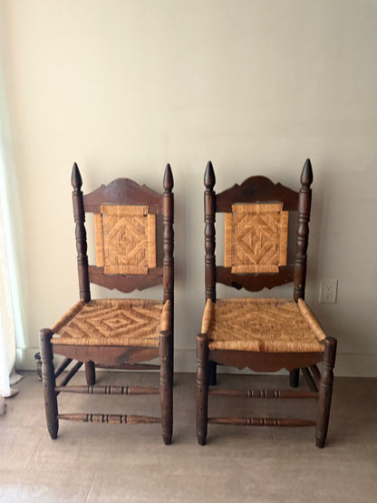 Pine and rush hall chairs (right)